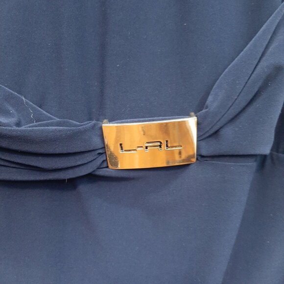 Lauren Ralph Lauren Nave Blue Classic Sleeveless Dress Faux wrap belt Size 12 - Picture 2 of 9